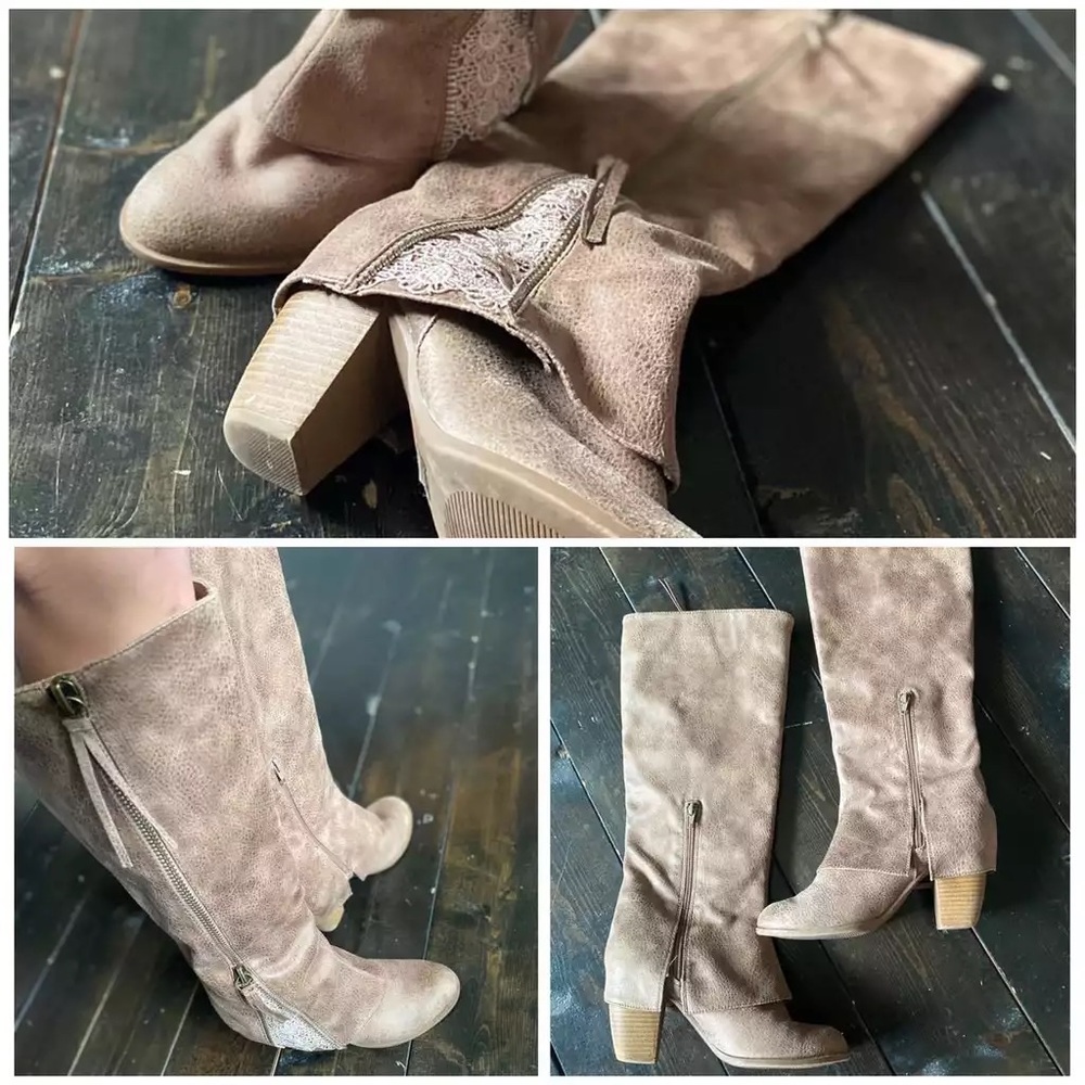 Taupe & Lace Leather Dress Boots, Womens 7.5 ⭐️💯⭐️LIKE NEW⭐️💯⭐️